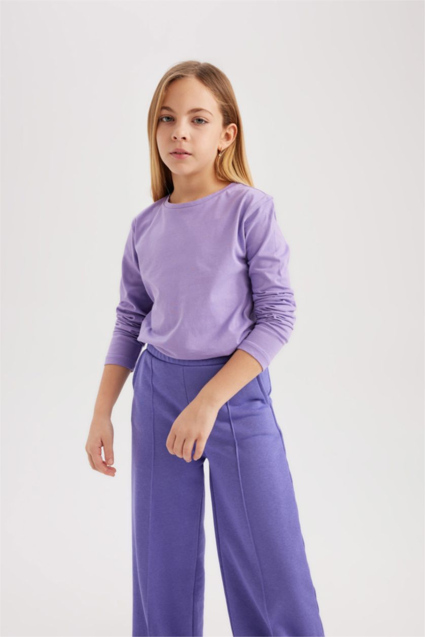 Girls & Teens Light Lilac Girl Regular Fit Crew Neck Long Sleeve T-Shirt