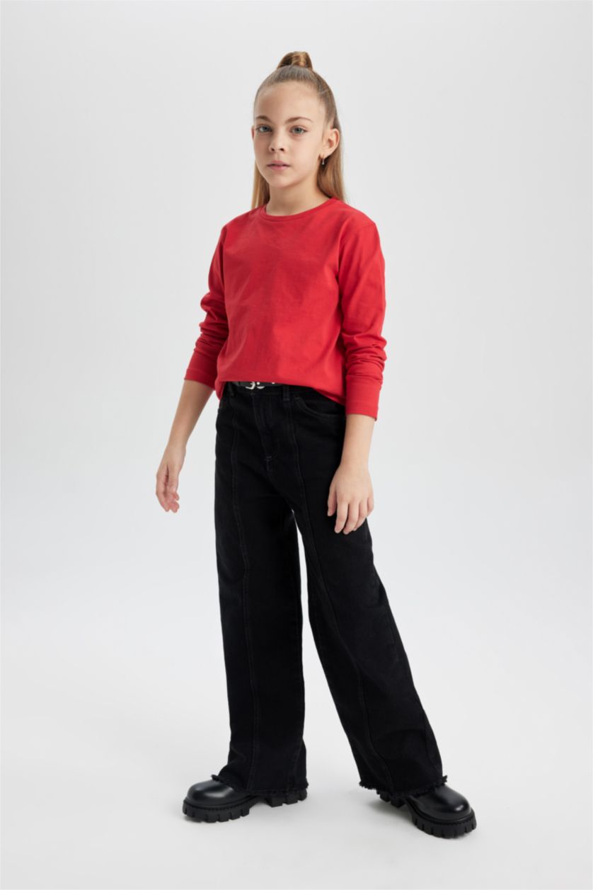 Girls & Teens Red Girl Regular Fit Crew Neck Long Sleeve T-Shirt