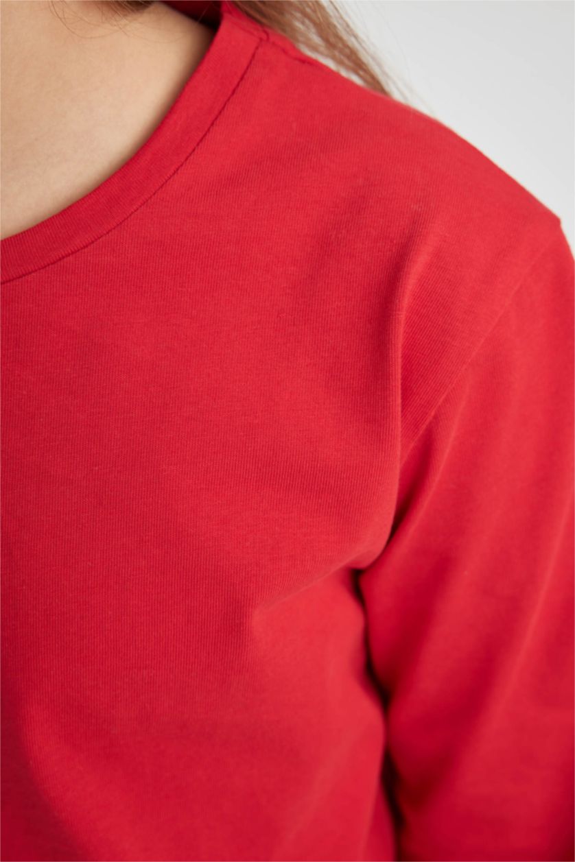 Girls & Teens Red Girl Regular Fit Crew Neck Long Sleeve T-Shirt