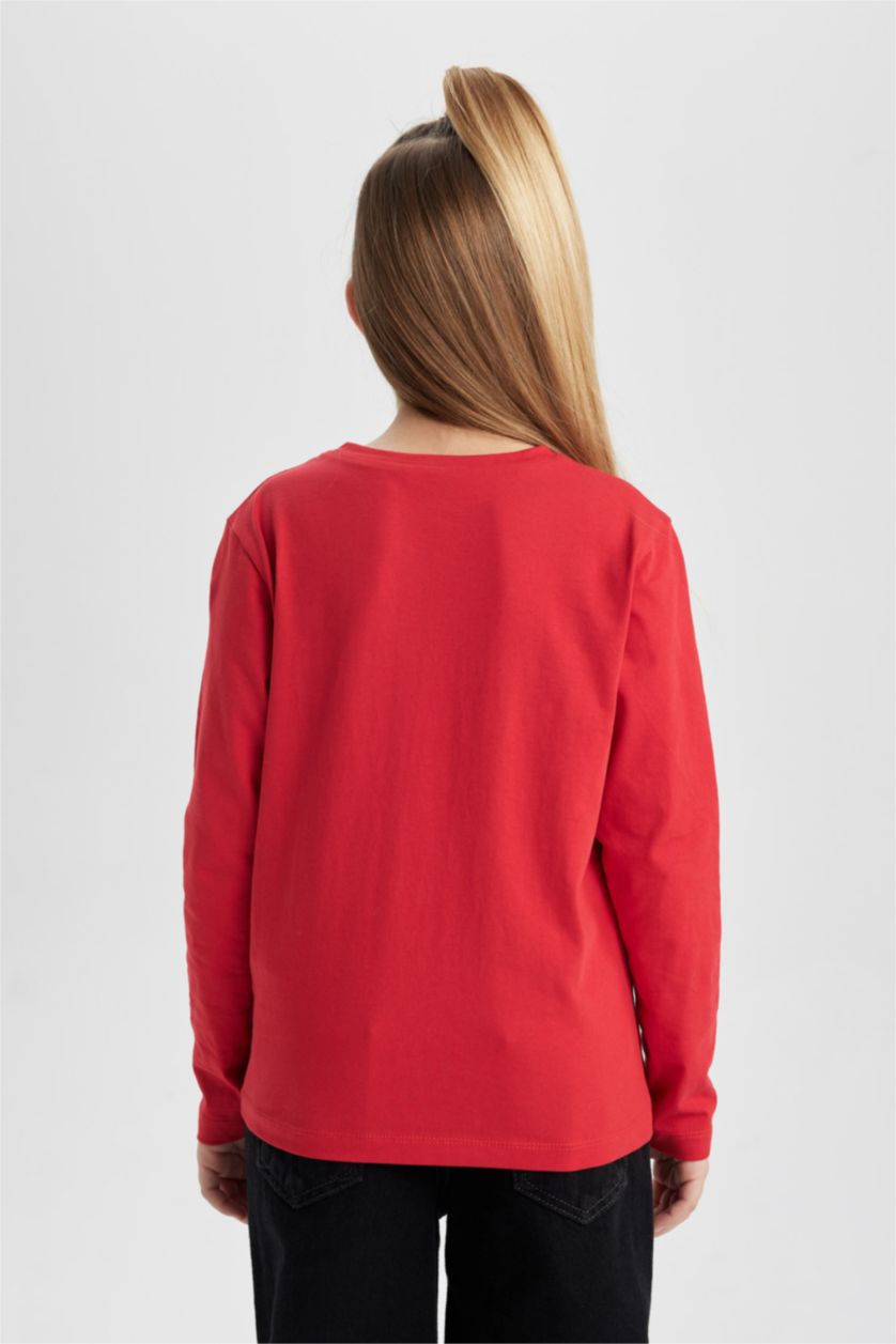 Girls & Teens Red Girl Regular Fit Crew Neck Long Sleeve T-Shirt