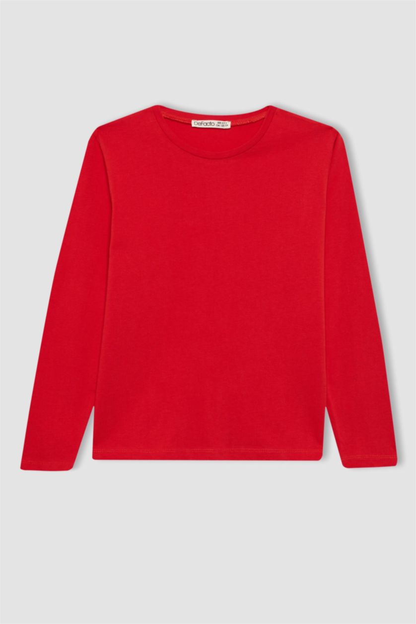 Girls & Teens Red Girl Regular Fit Crew Neck Long Sleeve T-Shirt