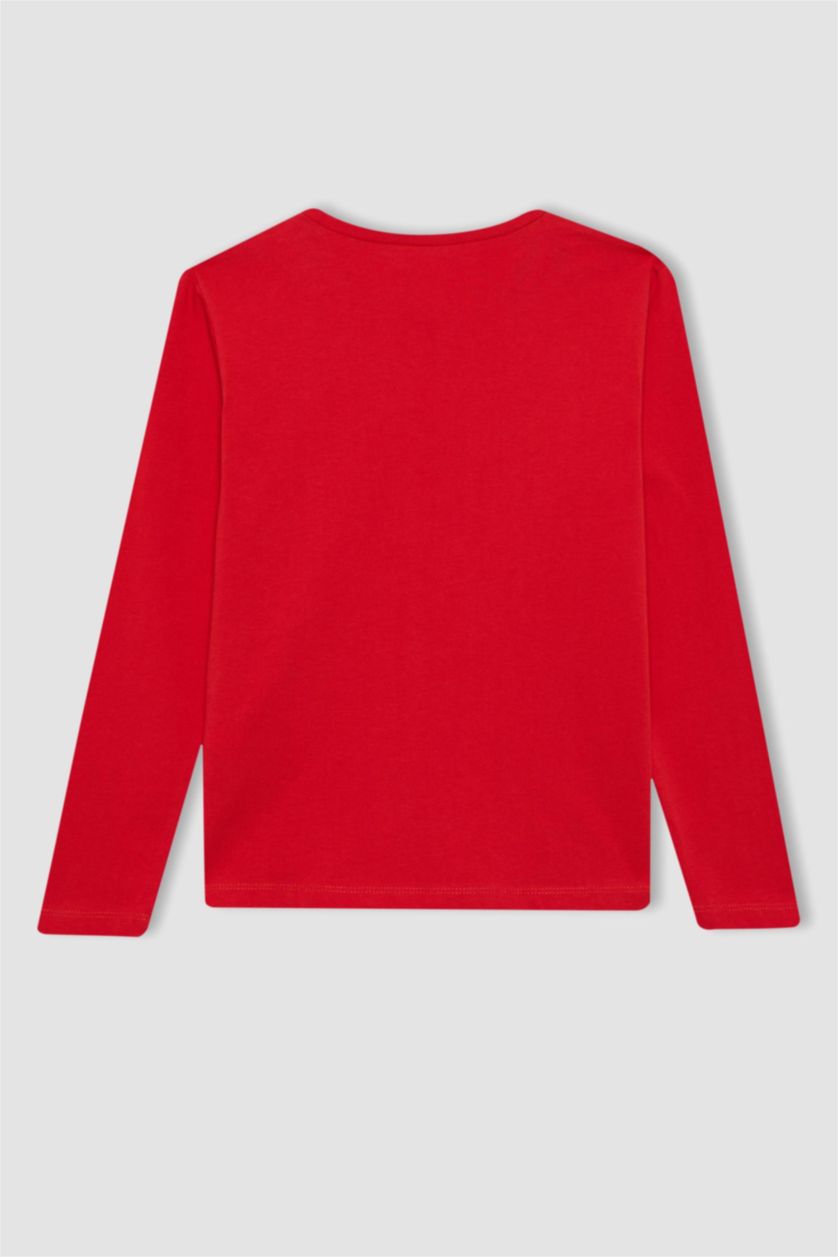 Girls & Teens Red Girl Regular Fit Crew Neck Long Sleeve T-Shirt