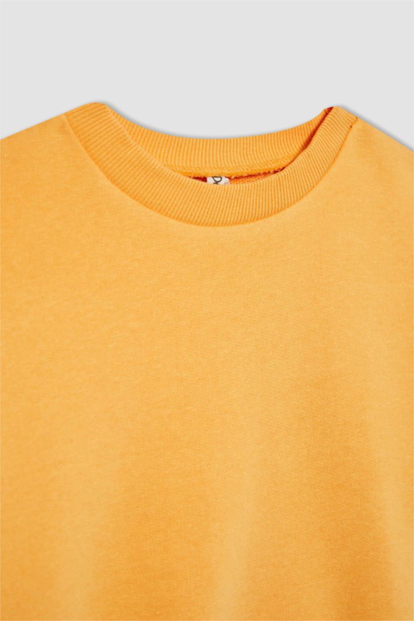 Kız Çocuk - Genç Kız Açık Turuncu Kız Çocuk Bisiklet Yaka Basic Düz Sweatshirt
