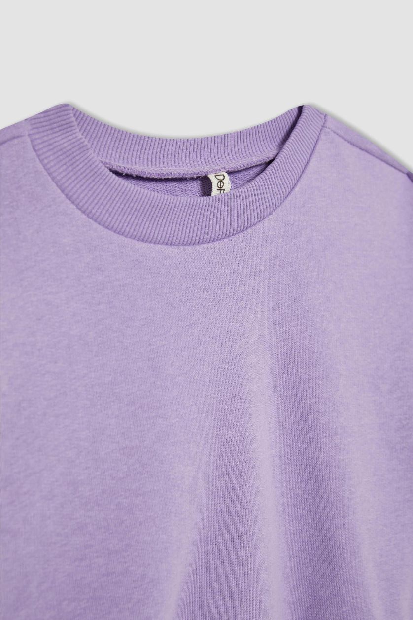 بنات أرجواني سويت شيرت بناتي سادة قصة عادية بياخة مستديرة