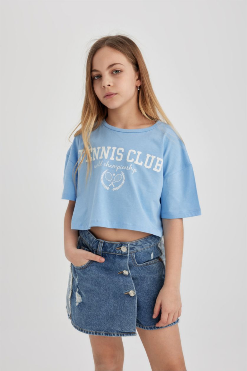 Girls & Teens Blue Girl 2 Piece Short Sleeve Crop T-Shirt
