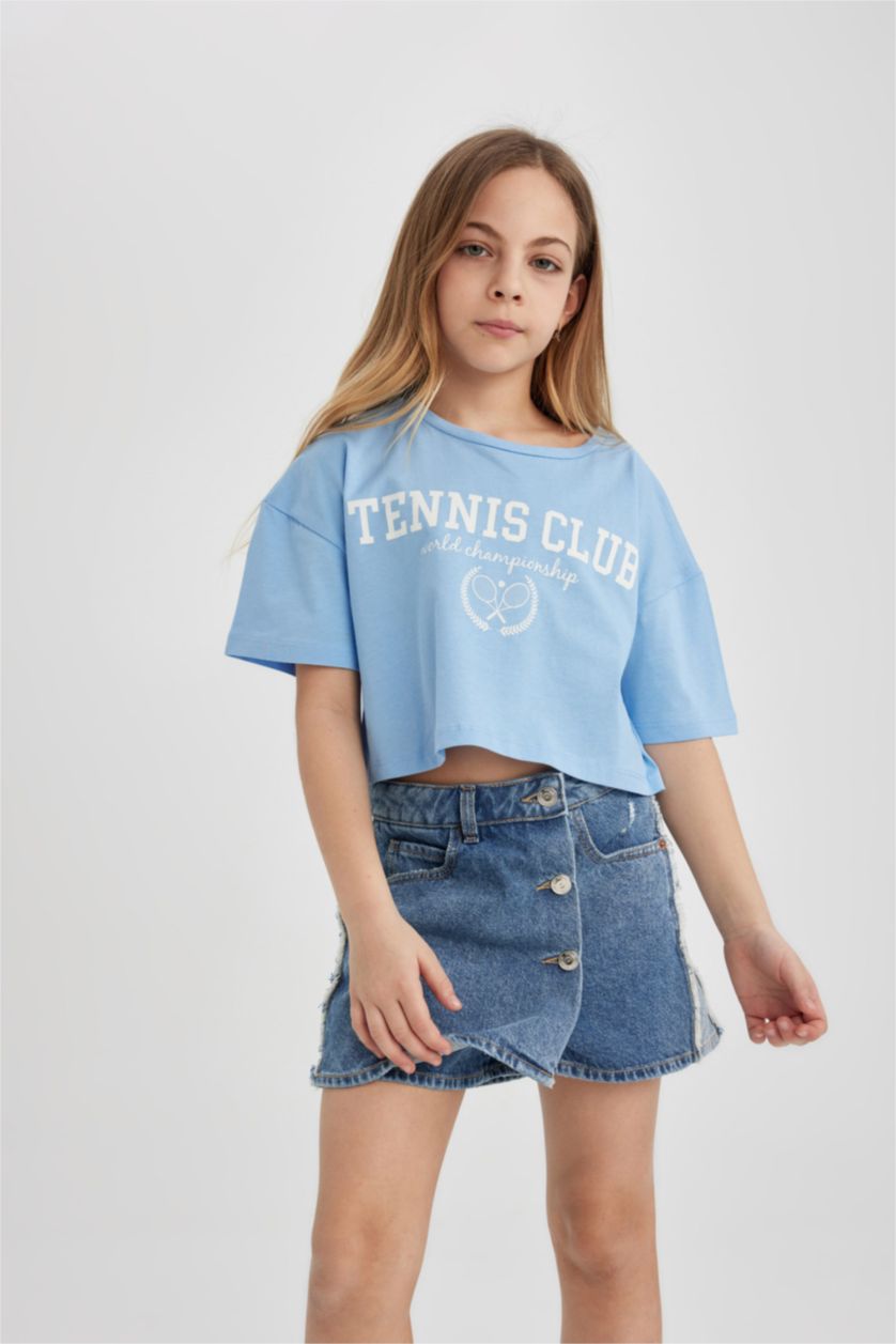 Girls & Teens Blue Girl 2 Piece Short Sleeve Crop T-Shirt
