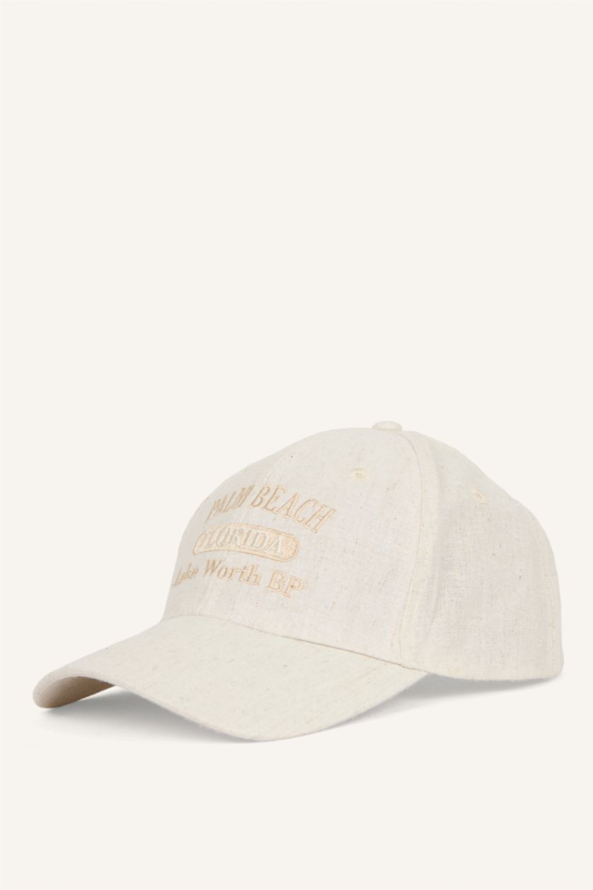 Kadın Bej Kadın Nakışlı Keten Cap Şapka