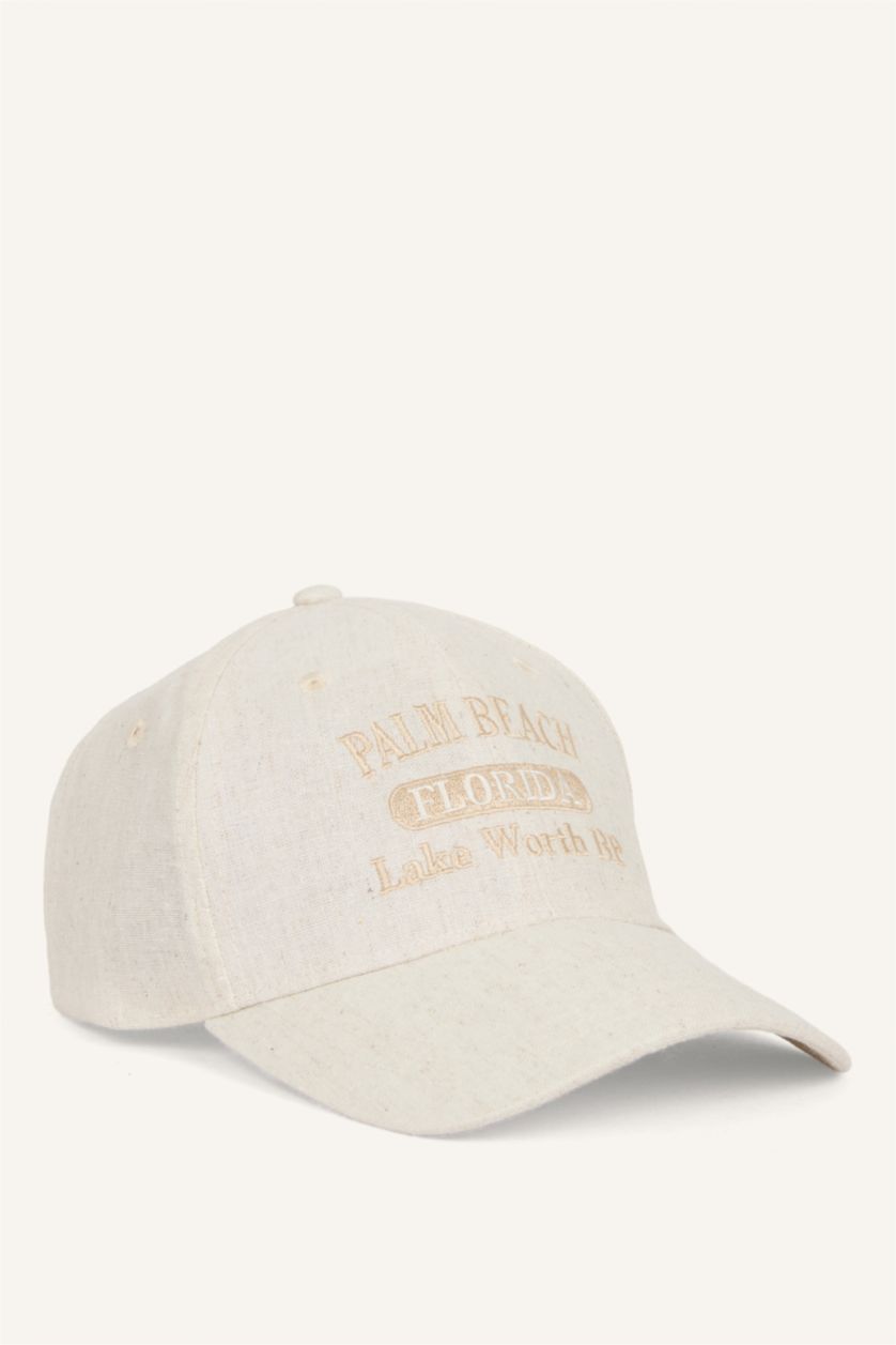 Kadın Bej Kadın Nakışlı Keten Cap Şapka