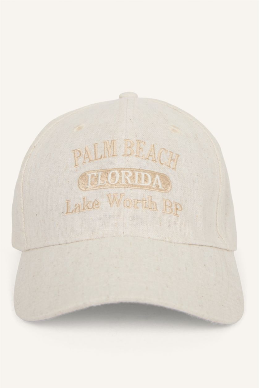 Kadın Bej Kadın Nakışlı Keten Cap Şapka