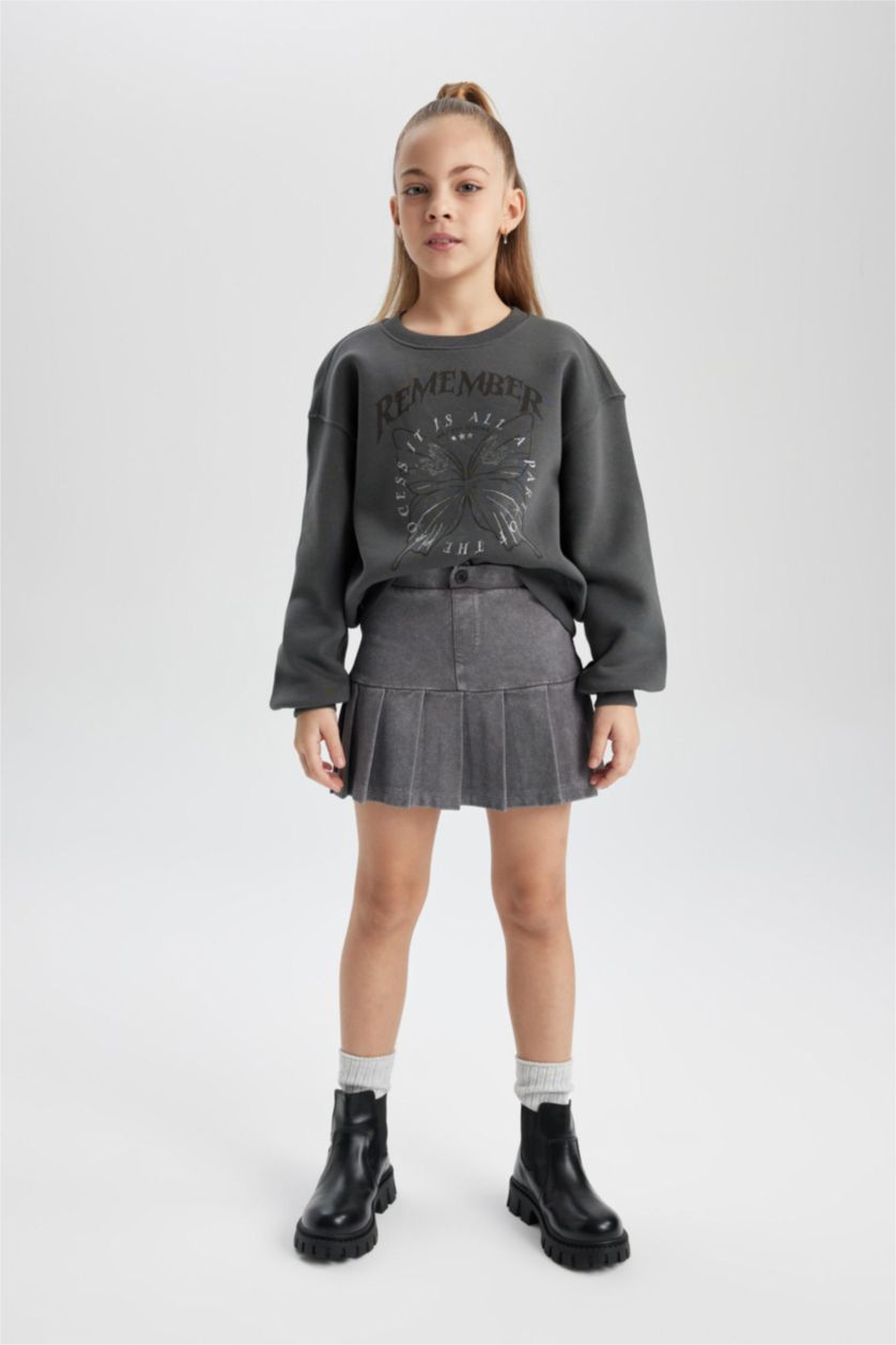 Girls & Teens Anthracite Regular Fit Crew Neck Sweatshirt