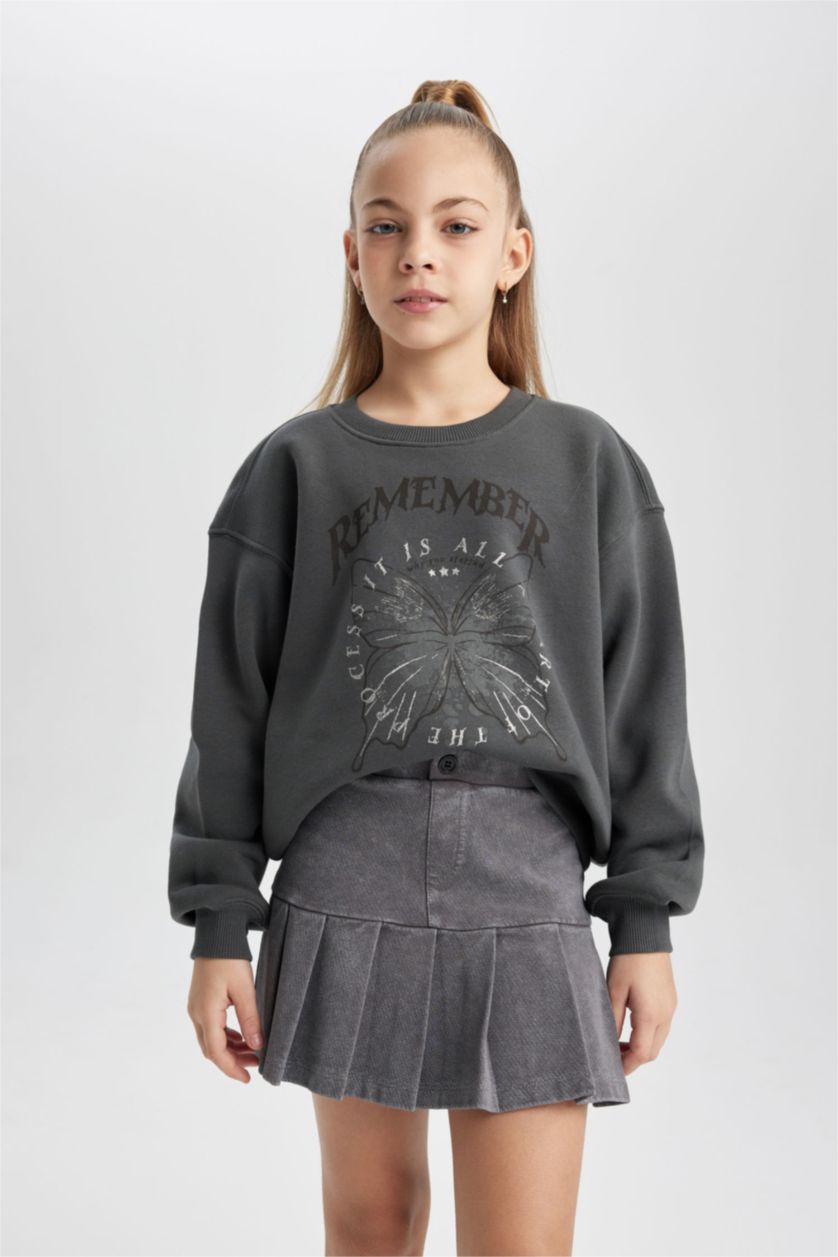 Girls & Teens Anthracite Regular Fit Crew Neck Sweatshirt