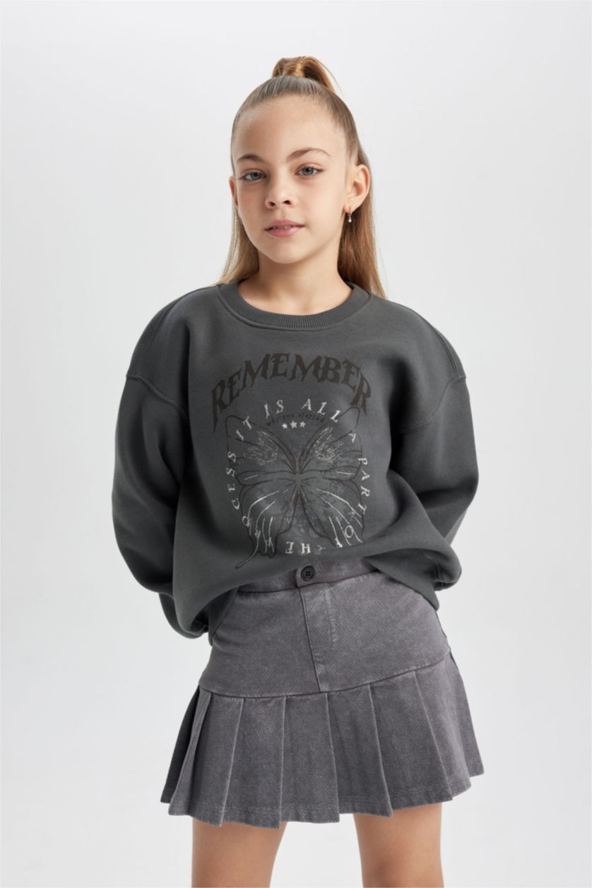Girls & Teens Anthracite Regular Fit Crew Neck Sweatshirt