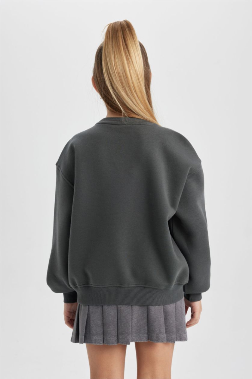 Girls & Teens Anthracite Regular Fit Crew Neck Sweatshirt