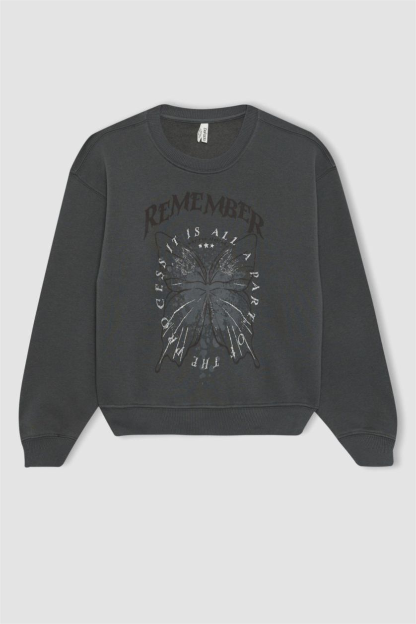 Girls & Teens Anthracite Regular Fit Crew Neck Sweatshirt