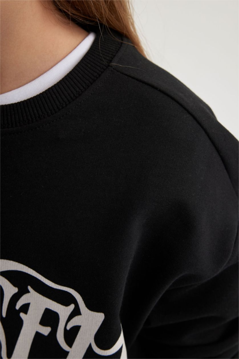 بنات أسود تيشيرت كروب بناتي ردن طويل مطبوع