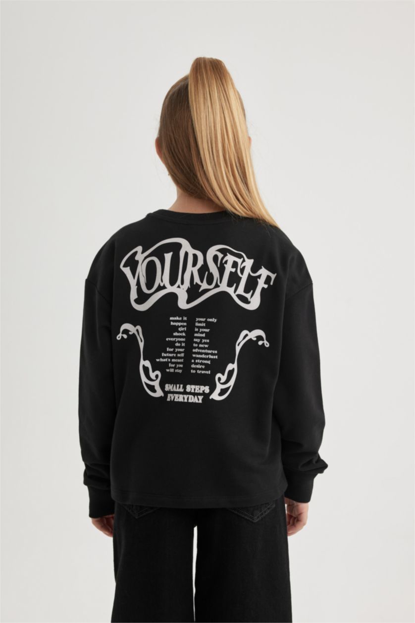 بنات أسود تيشيرت كروب بناتي ردن طويل مطبوع