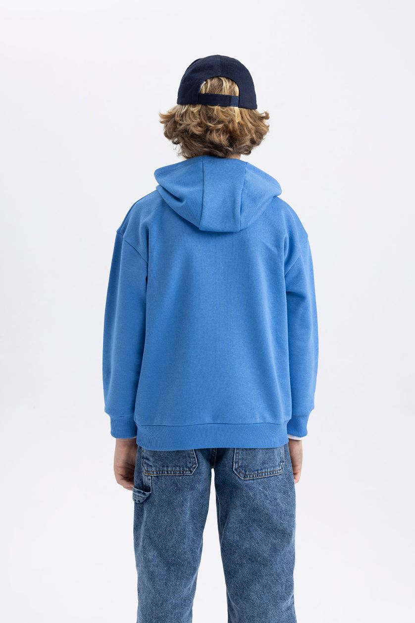 Erkek Çocuk - Genç Erkek Royal Baskılı Kanguru Cepli Kapüşonlu Sweatshirt Erkek Çocuk