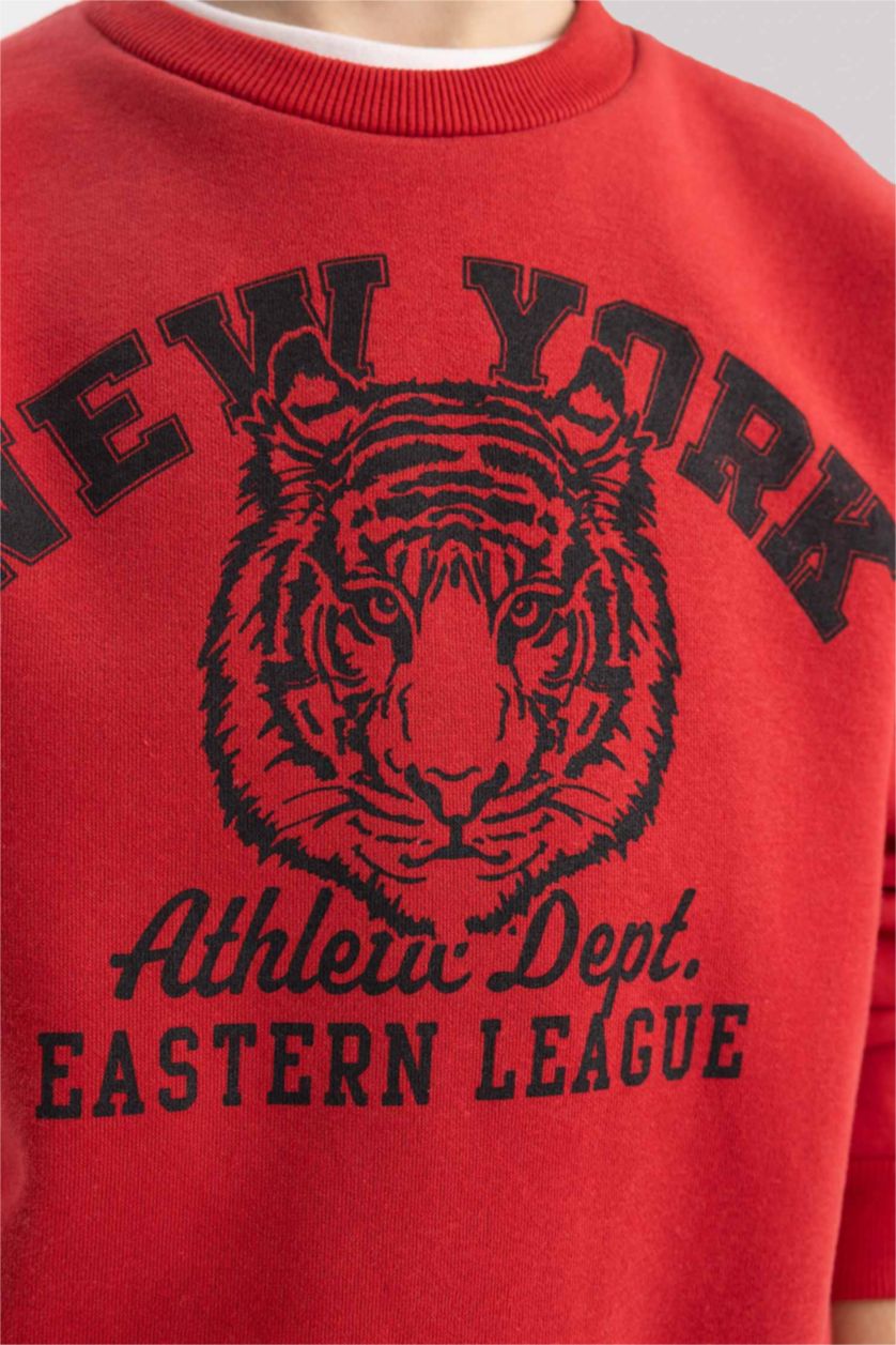 Erkek Çocuk - Genç Erkek Bordo Erkek Çocuk Bisiklet Yaka Baskılı Sweatshirt