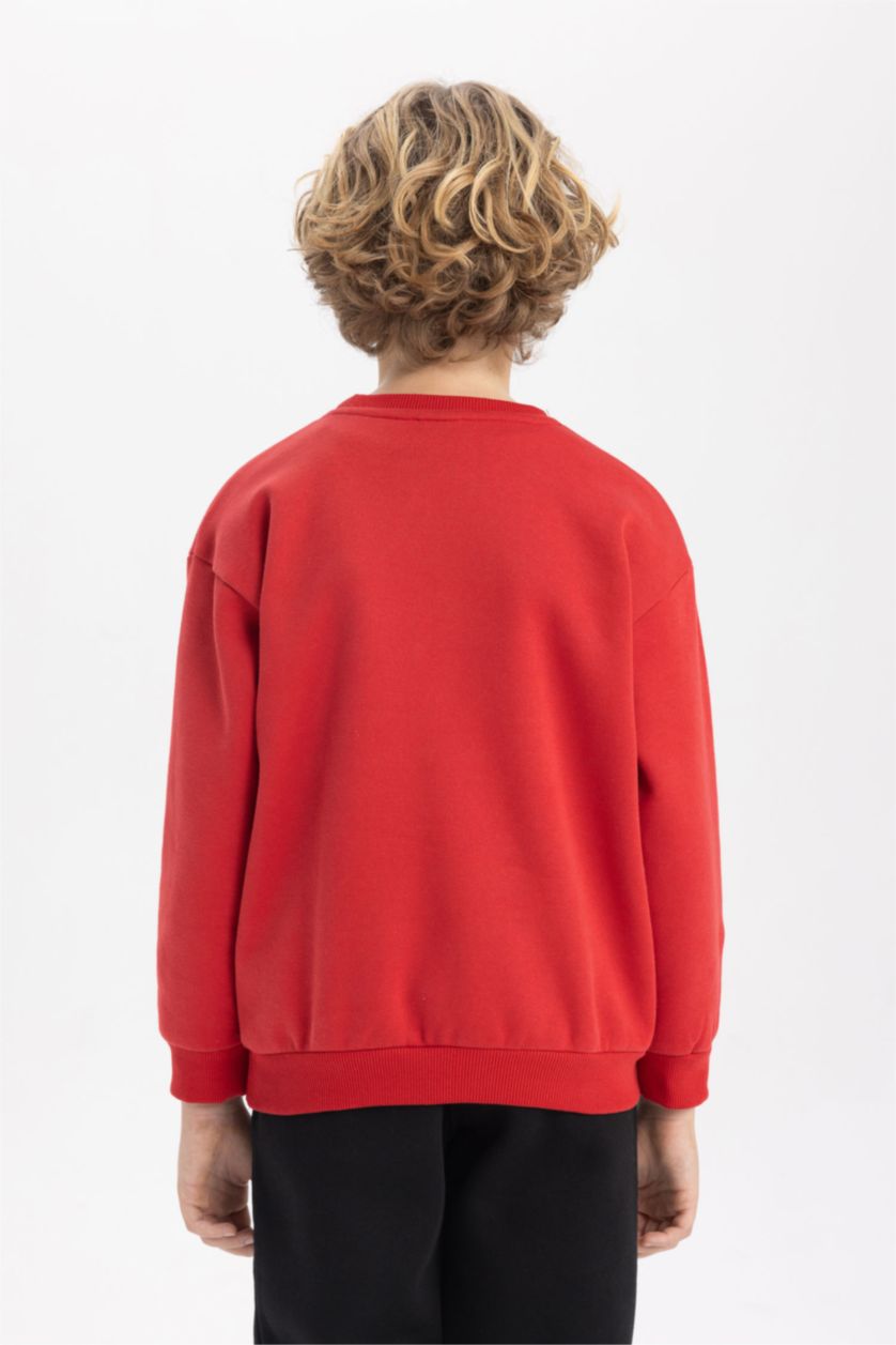 Erkek Çocuk - Genç Erkek Bordo Erkek Çocuk Bisiklet Yaka Baskılı Sweatshirt