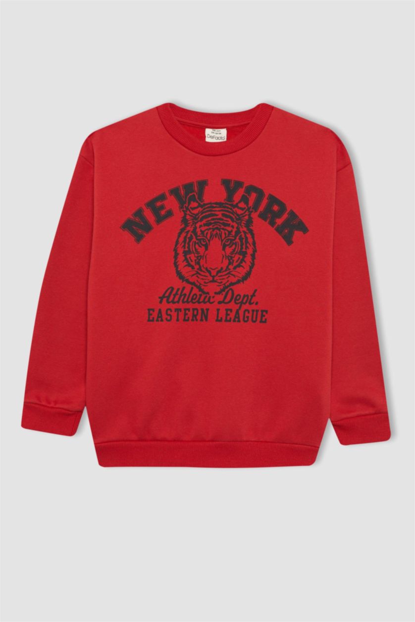 Erkek Çocuk - Genç Erkek Bordo Erkek Çocuk Bisiklet Yaka Baskılı Sweatshirt