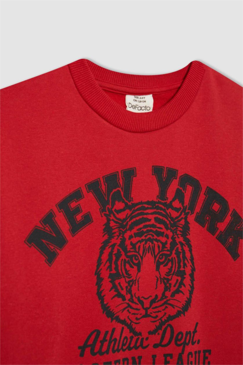 Erkek Çocuk - Genç Erkek Bordo Erkek Çocuk Bisiklet Yaka Baskılı Sweatshirt