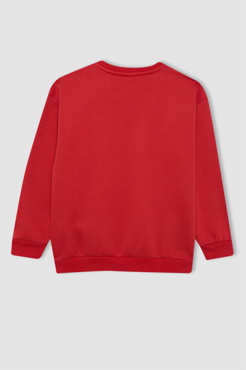 Erkek Çocuk - Genç Erkek Bordo Erkek Çocuk Bisiklet Yaka Baskılı Sweatshirt