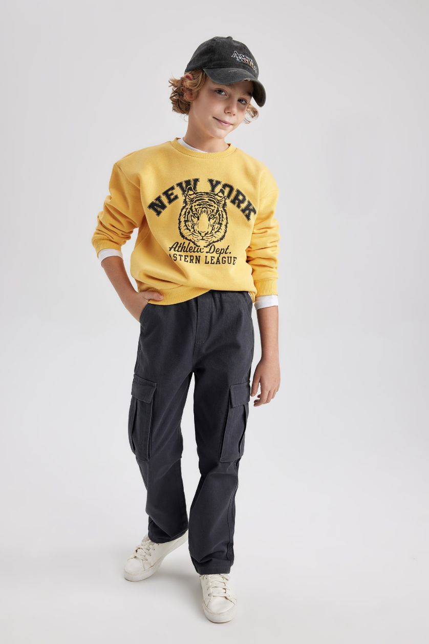 Erkek Çocuk - Genç Erkek Sarı Bisiklet Yaka Baskılı Sweatshirt Erkek Çocuk