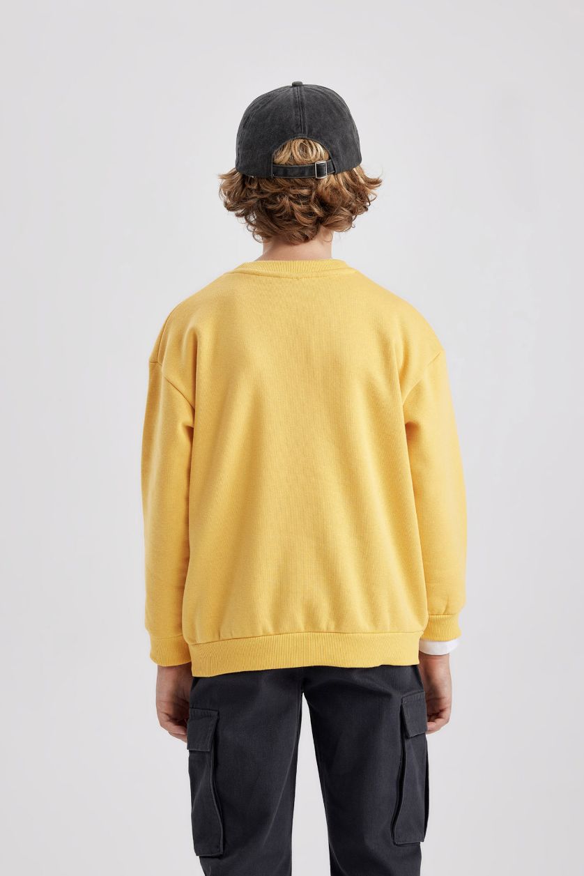 Erkek Çocuk - Genç Erkek Sarı Bisiklet Yaka Baskılı Sweatshirt Erkek Çocuk