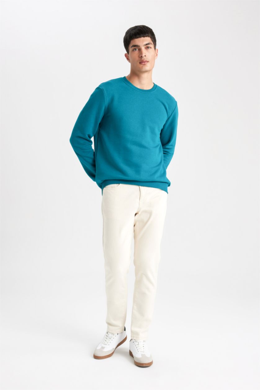 Erkek Koyu Yeşil Regular Fıt Bisiklet Yaka Sweatshirt