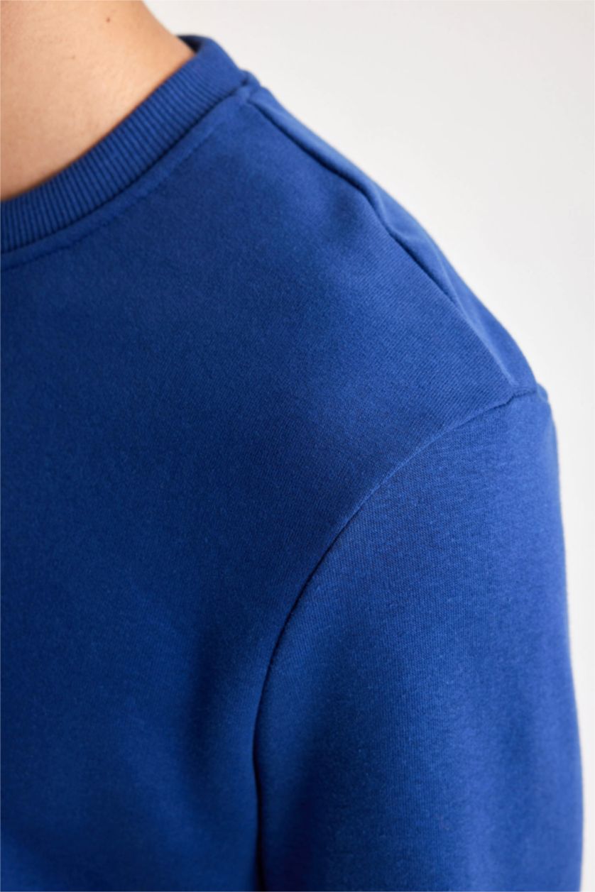 Erkek İndigo Regular Fıt Bisiklet Yaka Sweatshirt