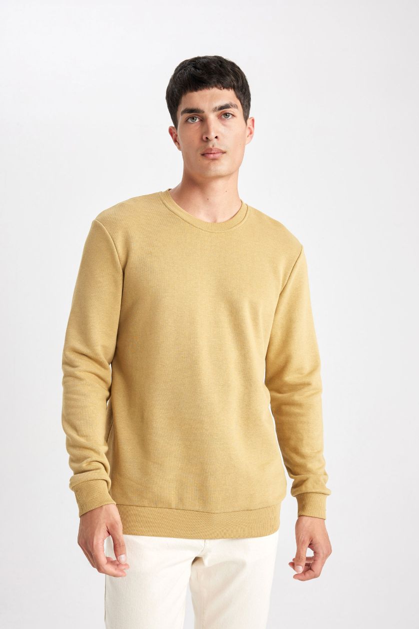 Erkek Haki Regular Fıt Bisiklet Yaka Sweatshirt