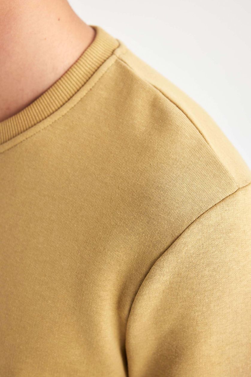 Erkek Haki Regular Fıt Bisiklet Yaka Sweatshirt