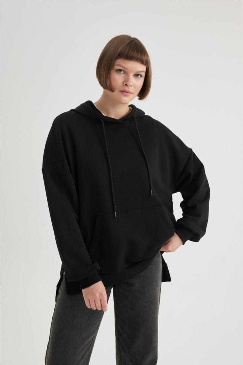 نساء أسود سويت شيرت اوفر سايز بياخة بولو