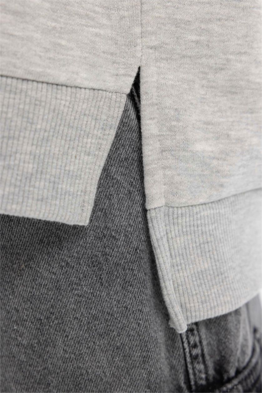 Kadın Gri Oversize Geniş Kalıp Kapüşonlu Sweatshirt