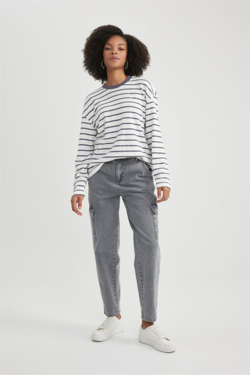 Woman Anthracite Crew Neck Long Sleeve T-Shirt