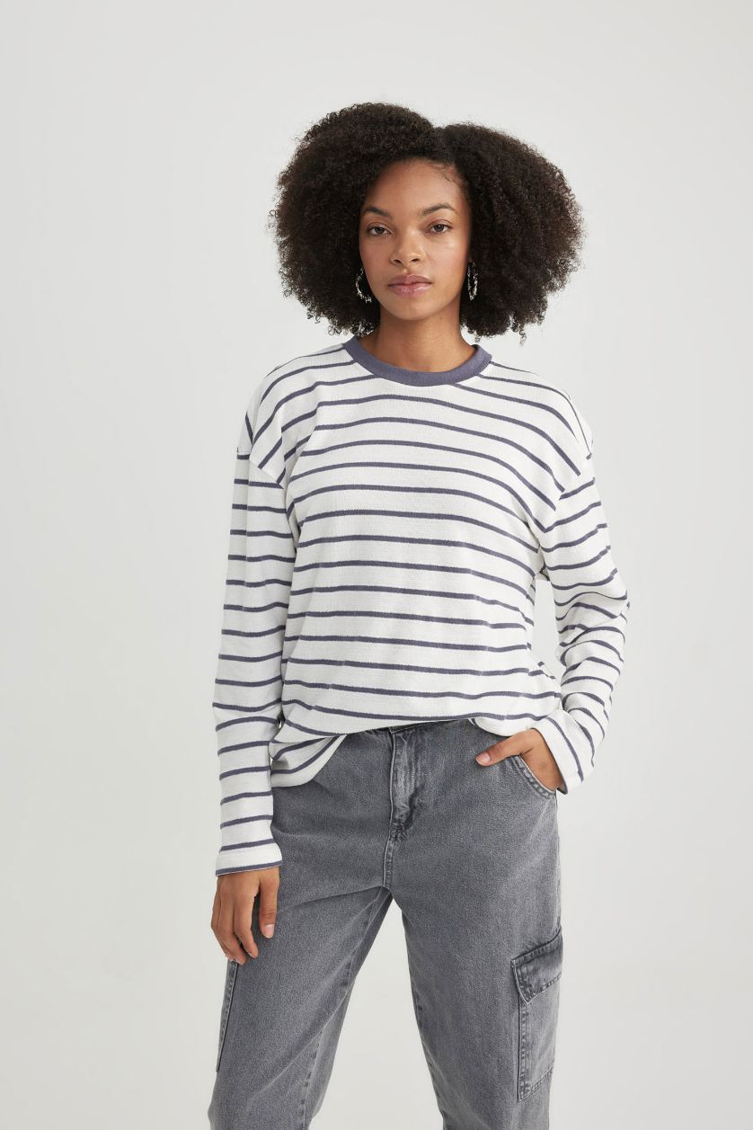 Woman Anthracite Crew Neck Long Sleeve T-Shirt