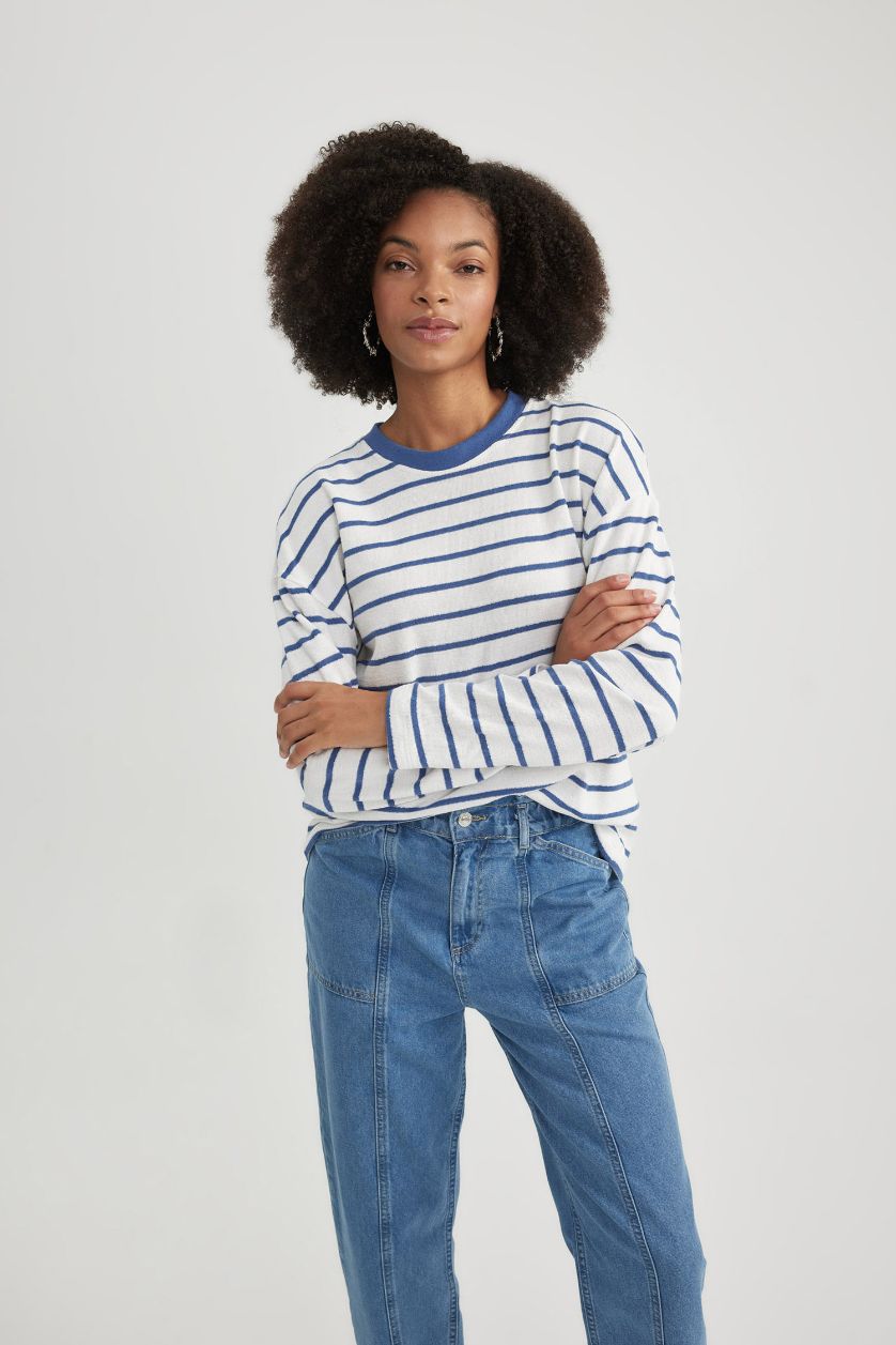Kadın Royal Bisiklet Yaka Çizgili Uzun Kollu Tişört