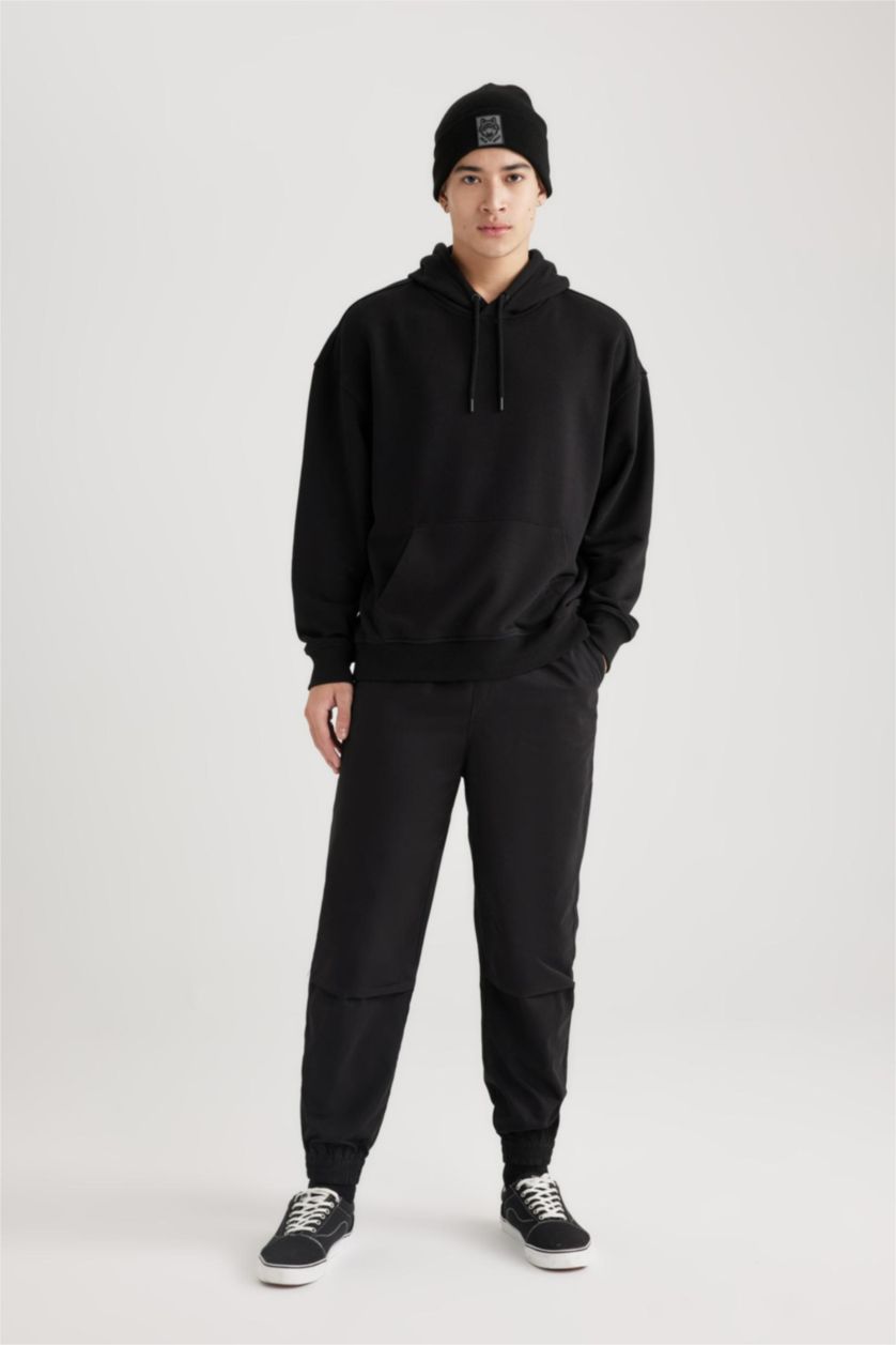 Erkek Siyah Oversıze Kapüşonlu Sweatshirt