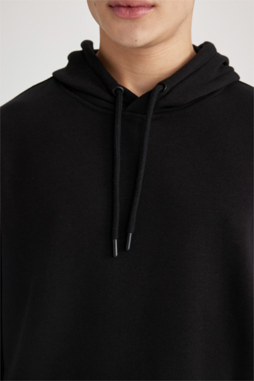 Erkek Siyah Oversıze Kapüşonlu Sweatshirt