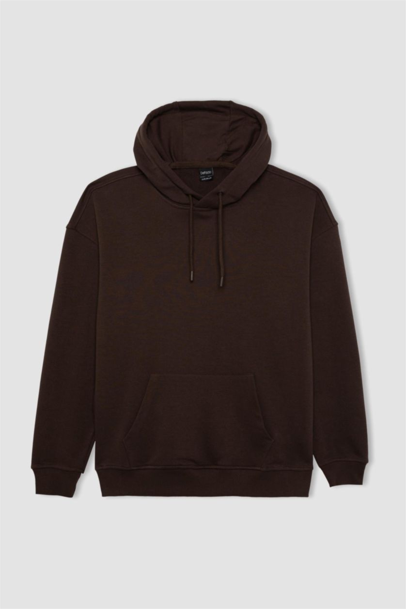 Erkek Kahve Oversıze Kapüşonlu Sweatshirt