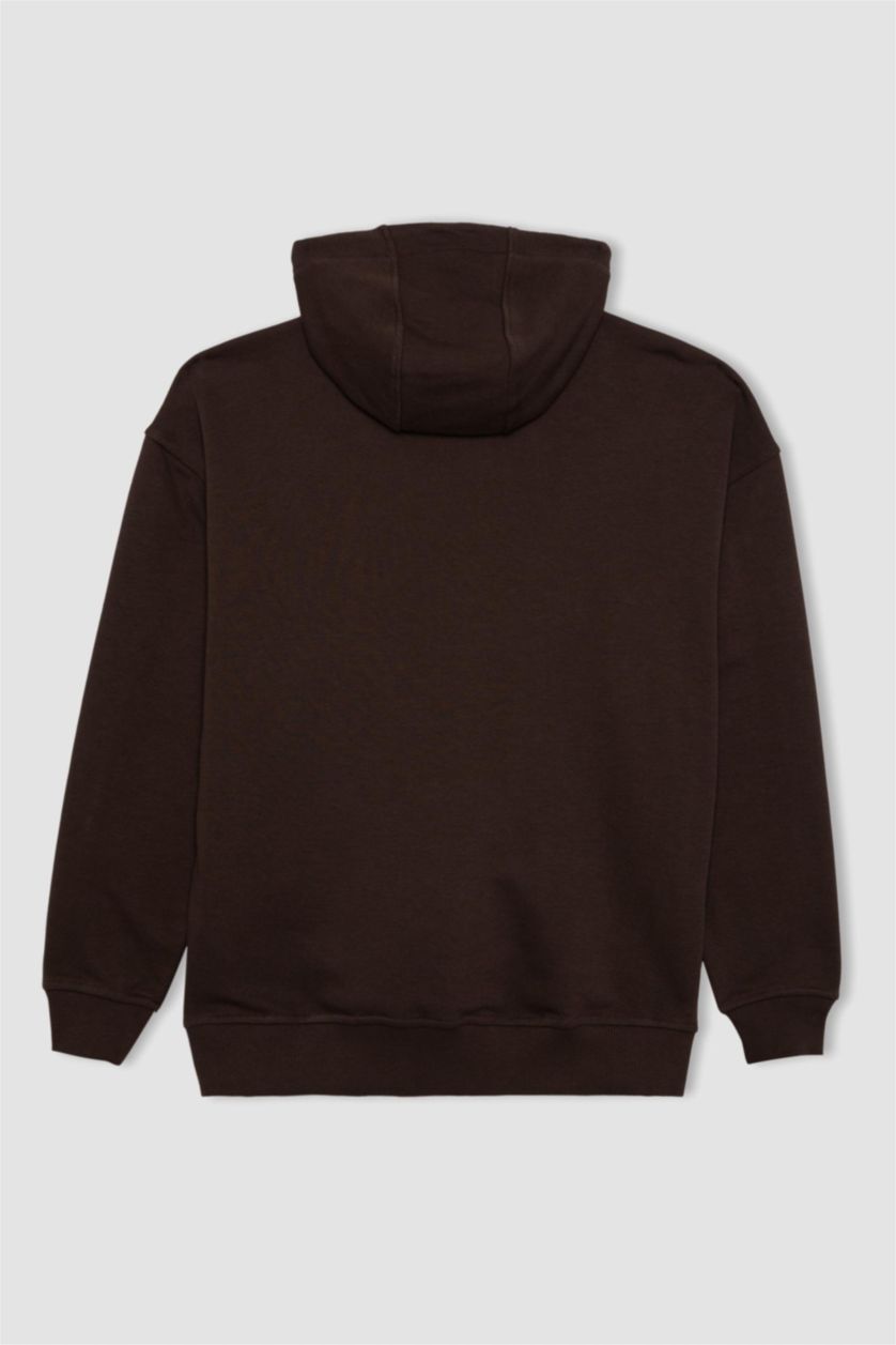 Erkek Kahve Oversıze Kapüşonlu Sweatshirt