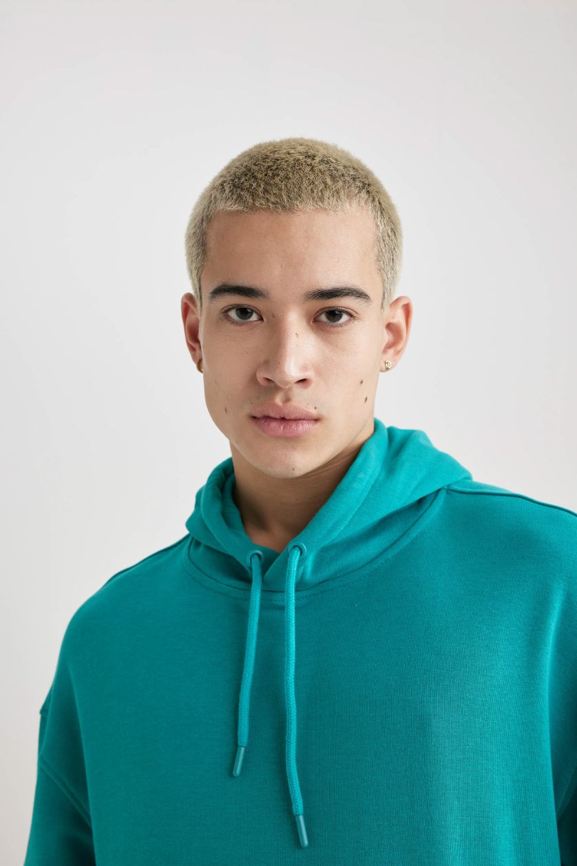 Erkek Koyu Yeşil Oversıze Kapüşonlu Sweatshirt