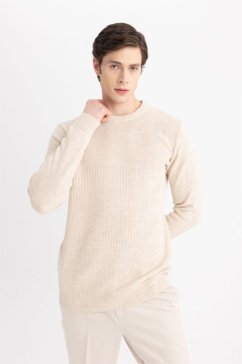 رجال ميلانج بيج فاتح بلوز صوف قصة عادية