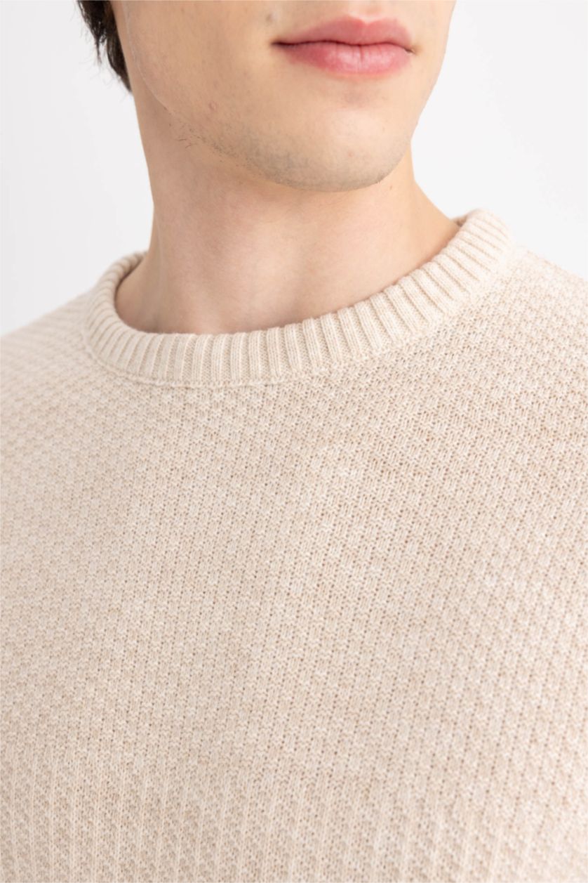 رجال ميلانج بيج فاتح بلوز صوف قصة عادية