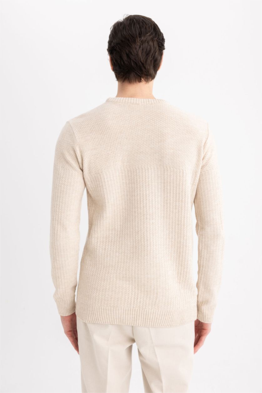 رجال ميلانج بيج فاتح بلوز صوف قصة عادية