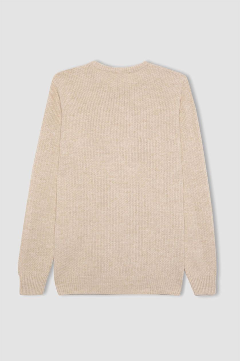 رجال ميلانج بيج فاتح بلوز صوف قصة عادية