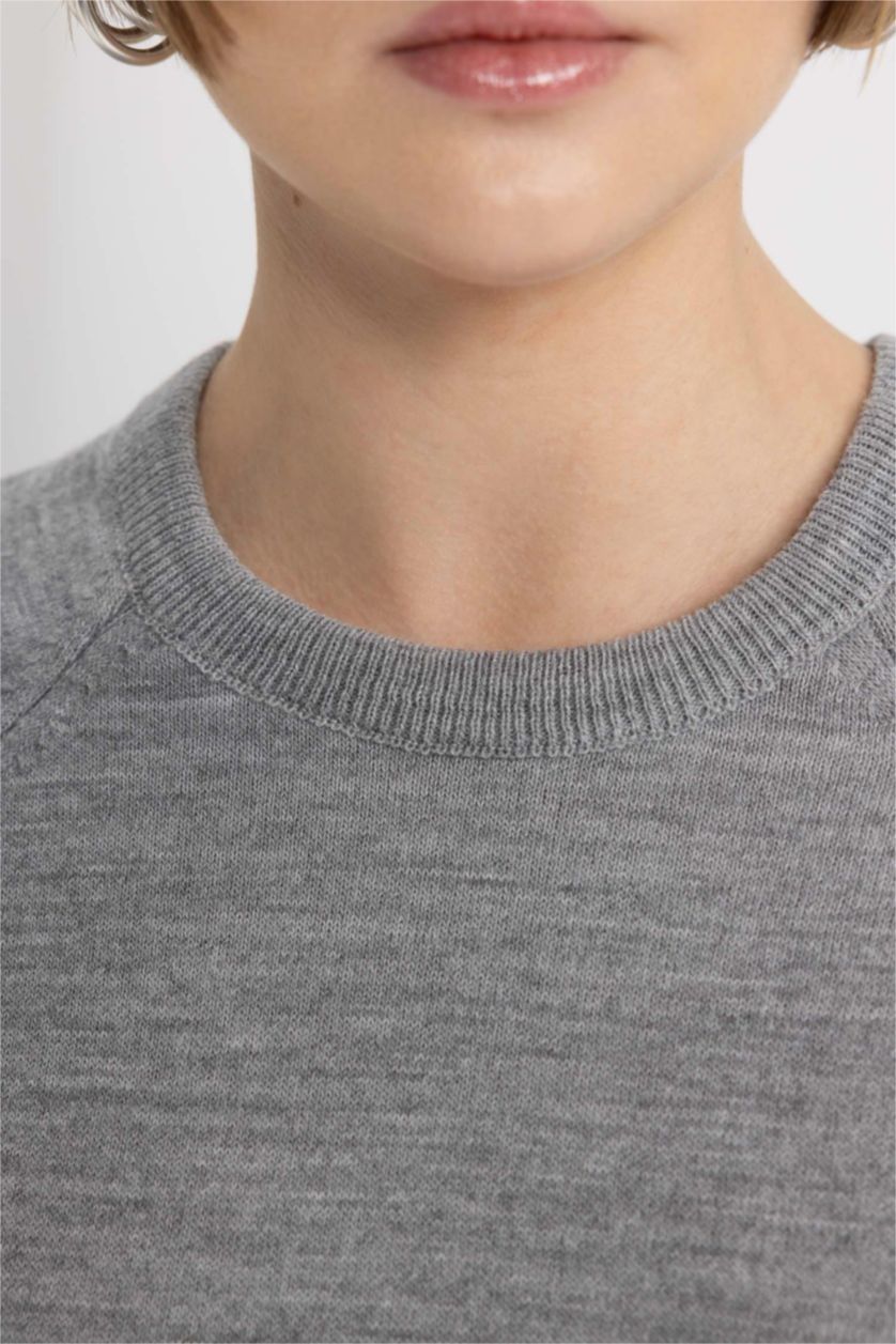 نساء ميلانج رمادي بلوز تريكو قصة مريحة