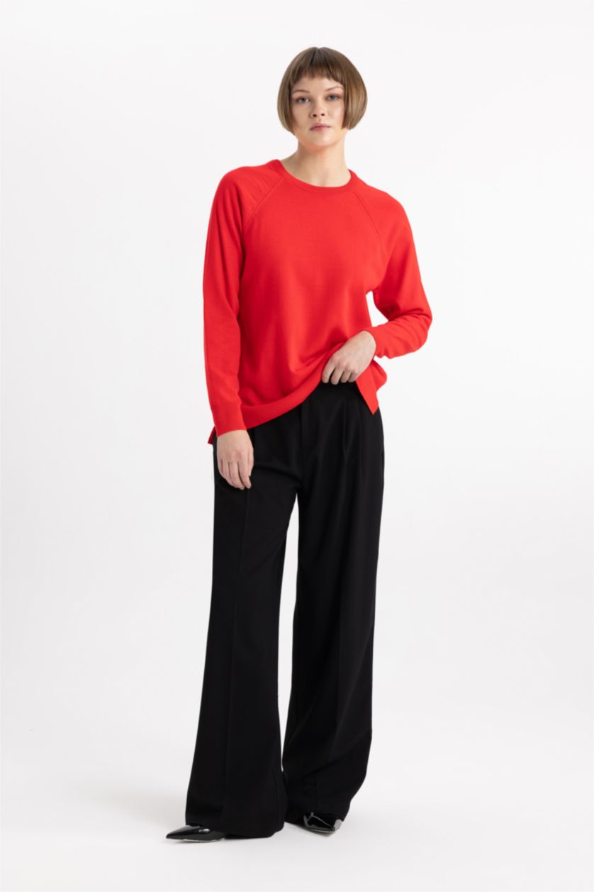 Kadın Fuşya Relax Fıt Triko Kazak