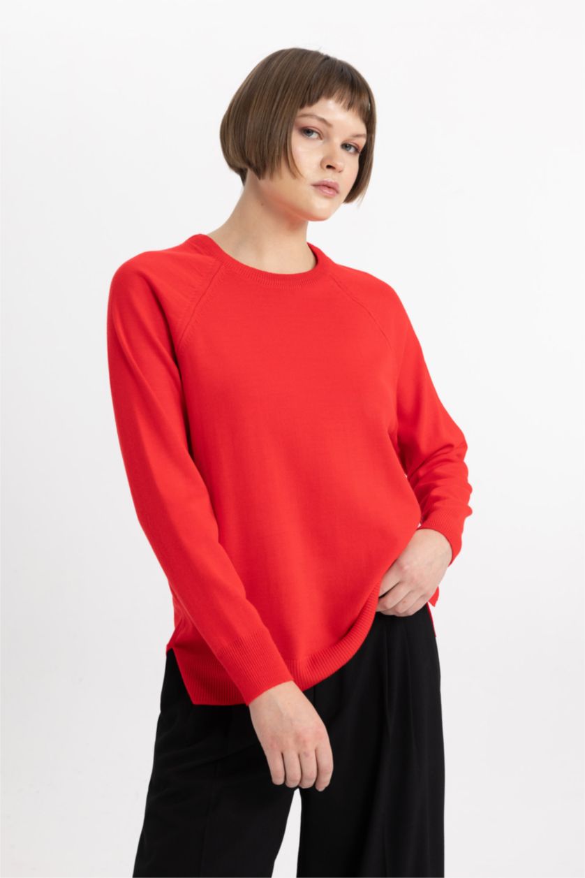 Kadın Fuşya Relax Fıt Triko Kazak