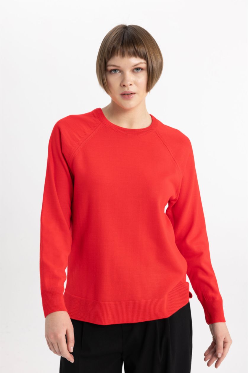 Kadın Fuşya Relax Fıt Triko Kazak